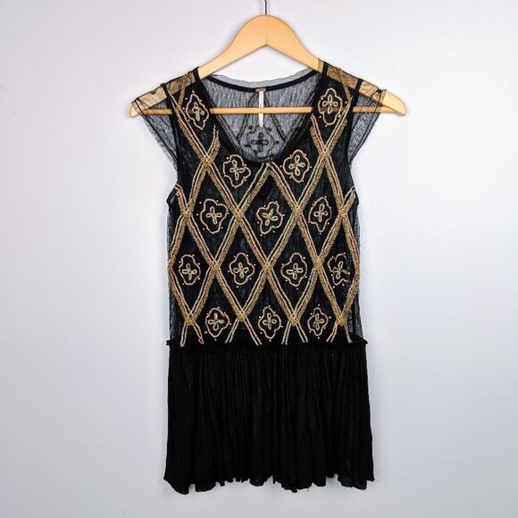 Free People Beaded and Embroidered Mesh Top Sz XS - Picture 1 of 8